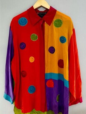 Vintage Silk Plus Size  Colorblock Polka Dot  IB Diffusion - Red/Yellow/Purple